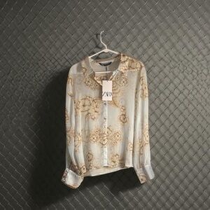 Zara Cream Floral Sheer Blouse